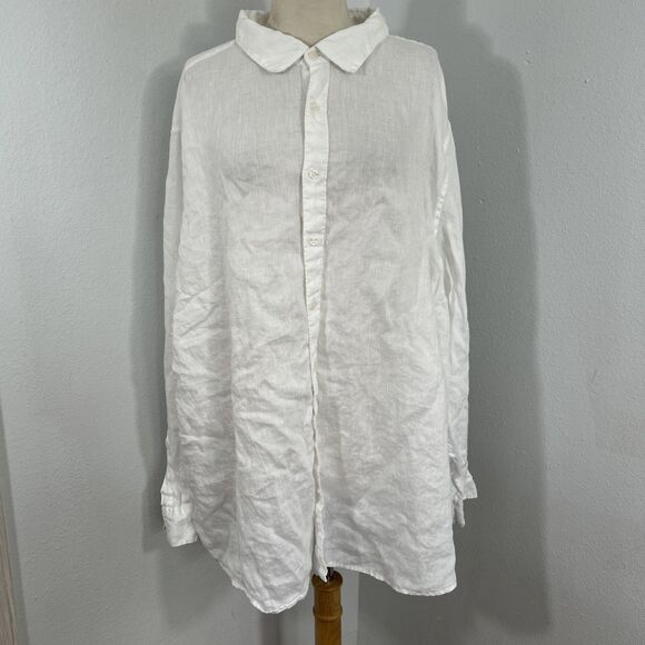 Perry Ellis Shirt Mens 3X White Linen Button‎ Down Preppy Yachting Beach Coastal - Picture 1 of 8